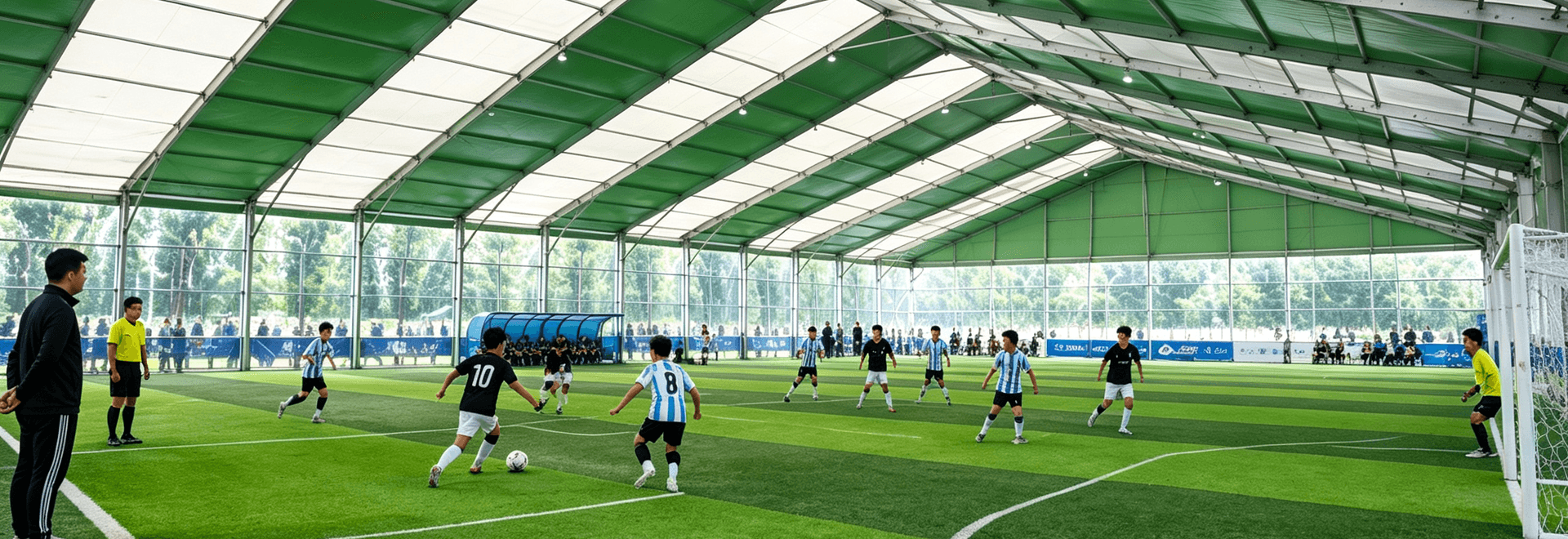 Prefabricated football arena tents are unaffected by weather conditions, enabling year-round, regular sports operations.
